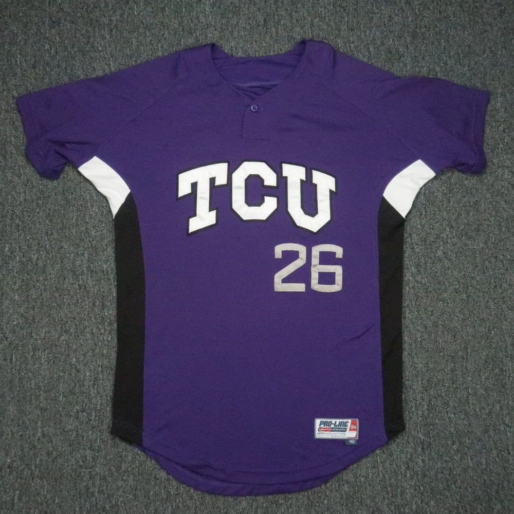 VINTAGE TCU Horned Frogs Jersey Mens 42 Purple Pro Line Mountain West‎